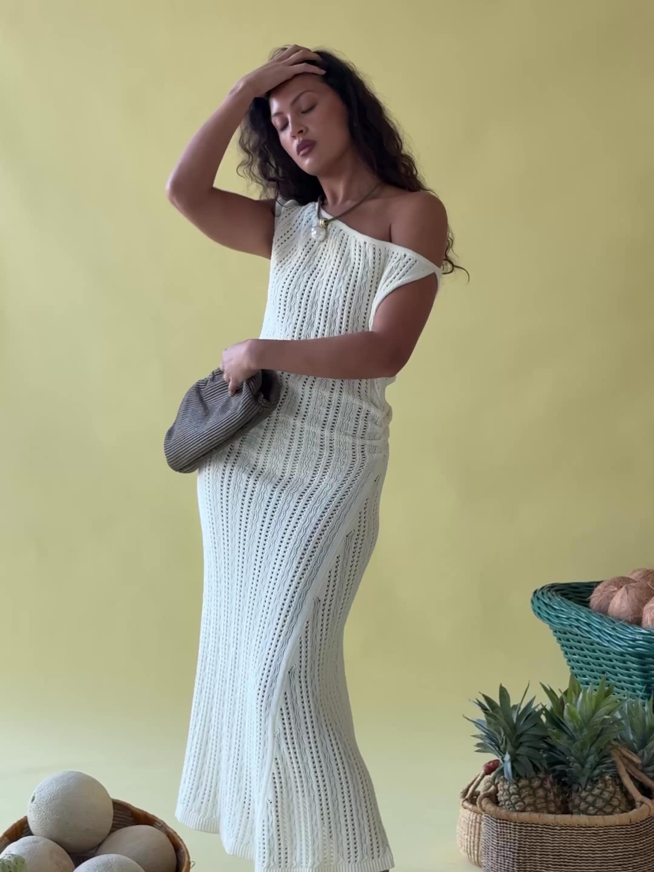Cream Knit One Asymmetric Maxi Lavera Dress – SABO