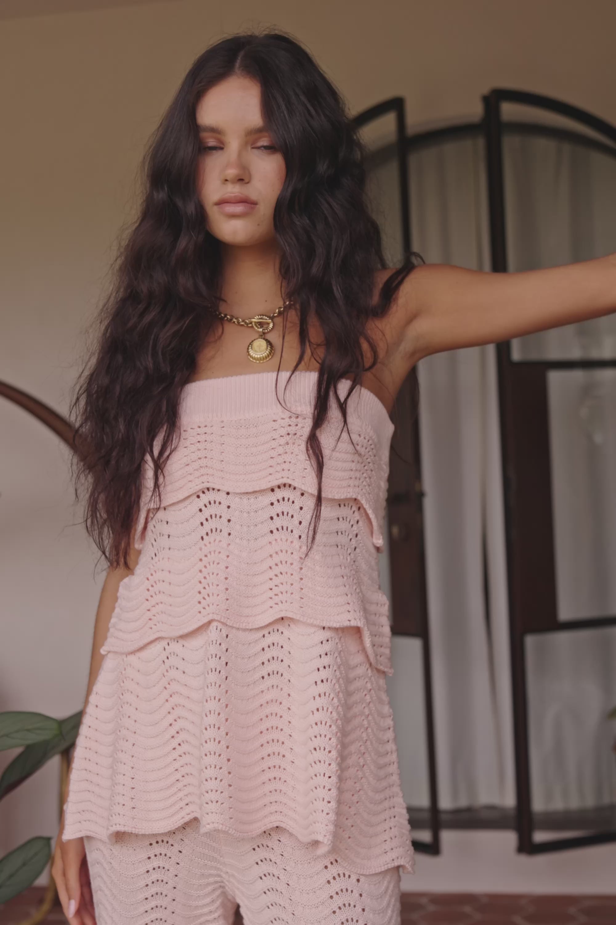 Blush Pink Crochet Knit High Waist Kama Pants – SABO