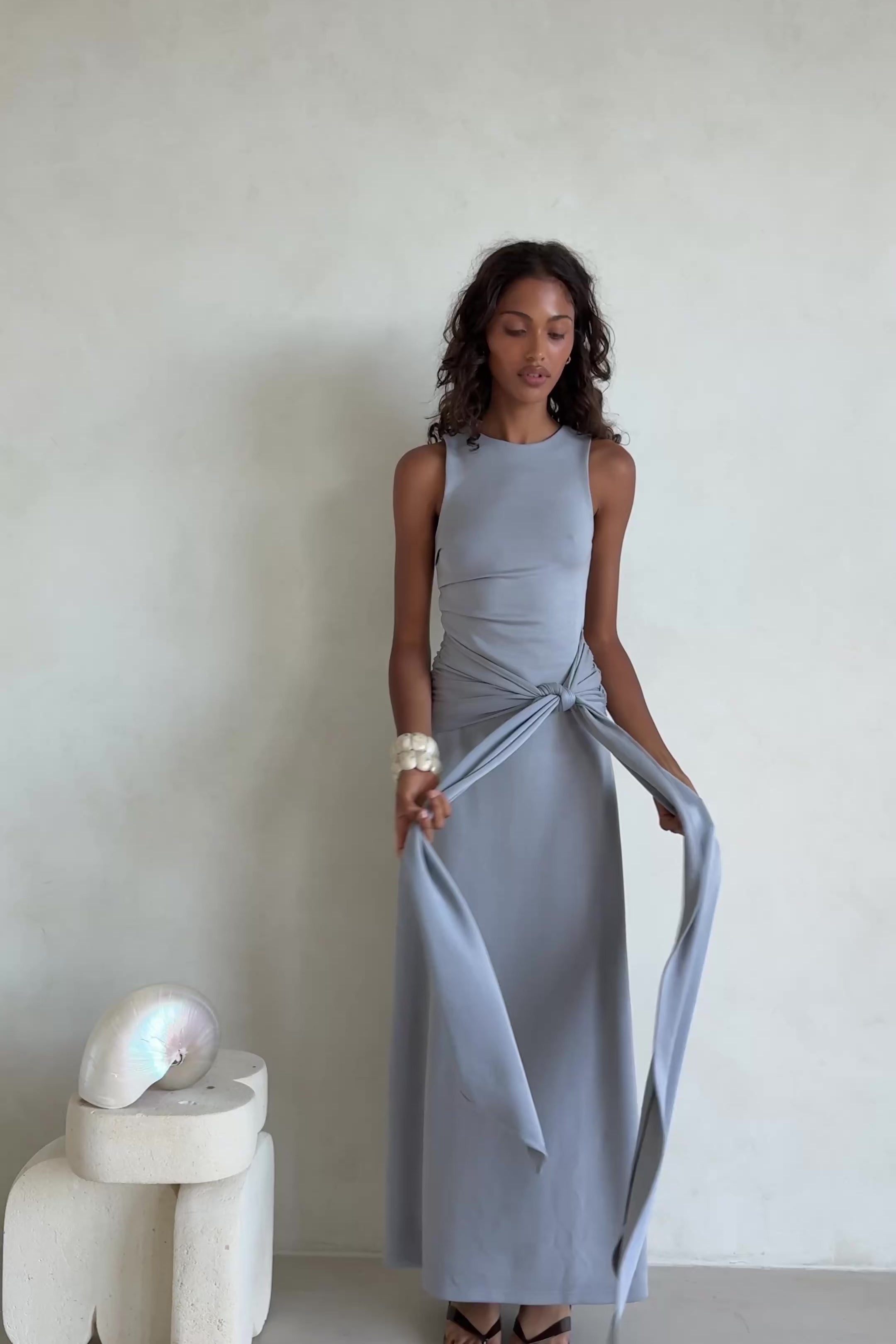 Grey Cotton Jersey Waist Tie Maxi Soleia Dress – SABO