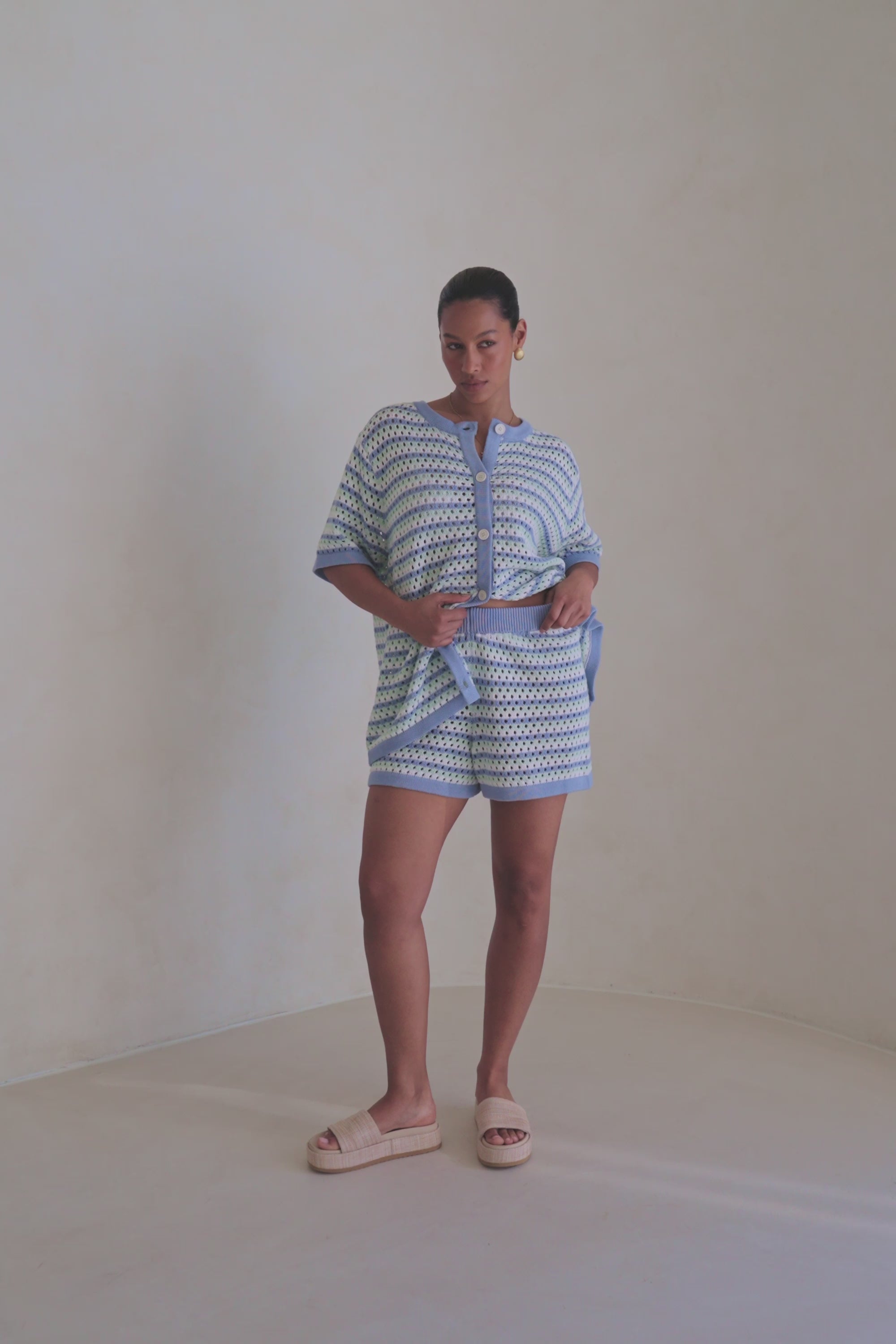 Chantel Knit Shorts - Blue Green White – SABO