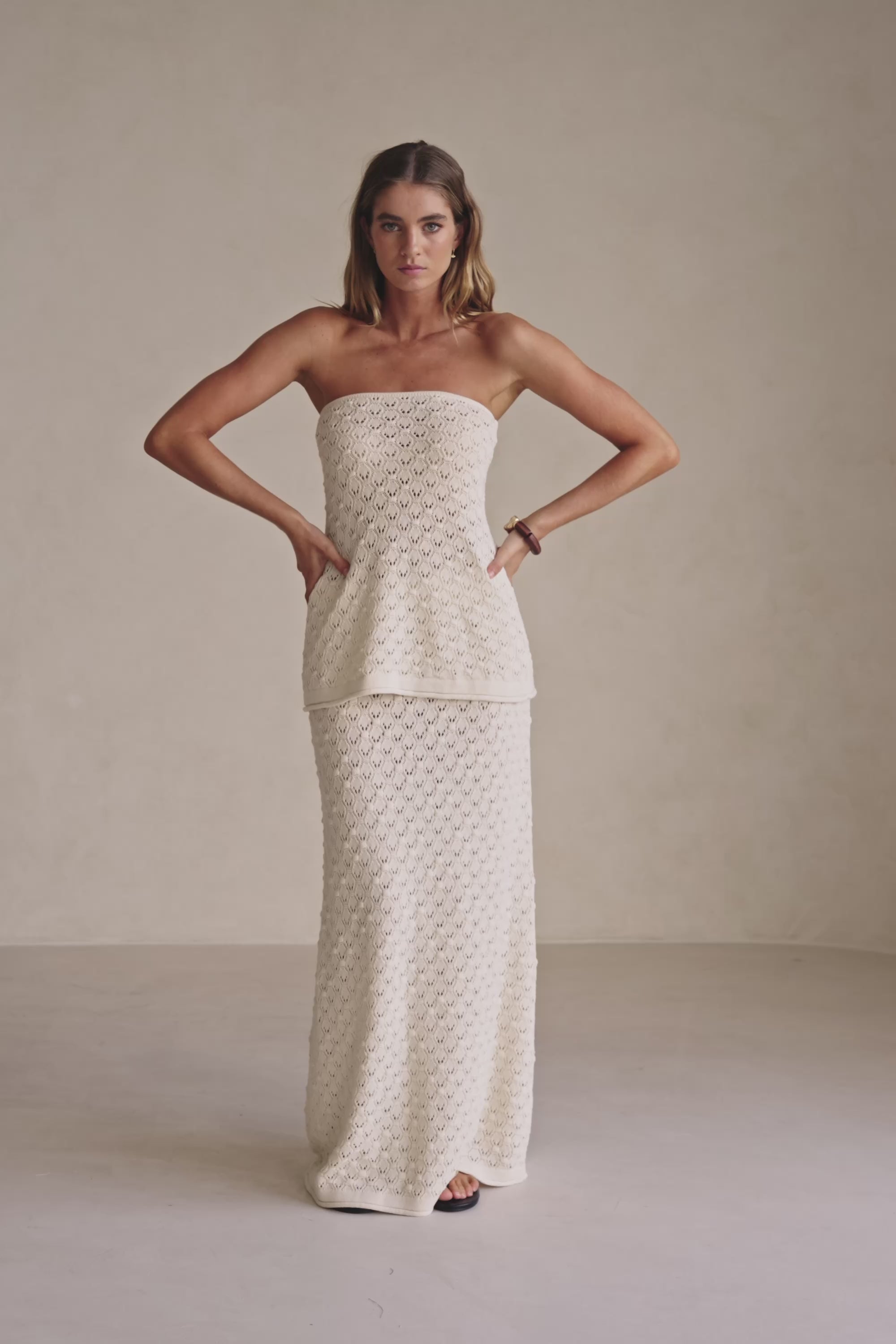 Cream Crochet Knit Strapless Lonline Ophelia Top – SABO