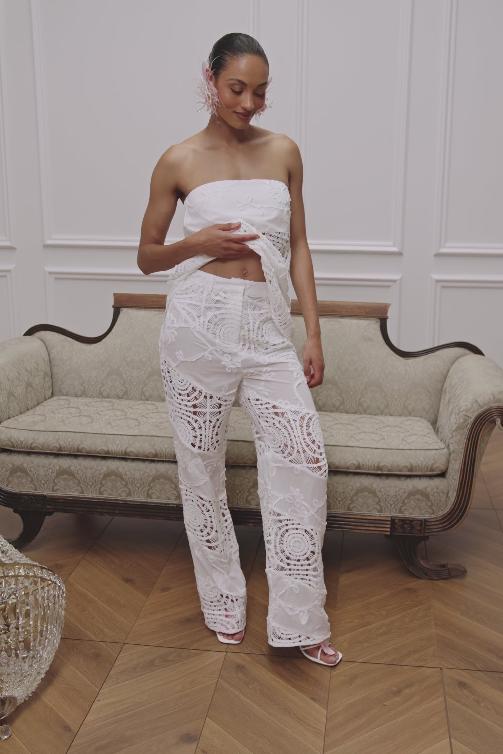 Bridal White Crochet Panel Thalia Pants – SABO