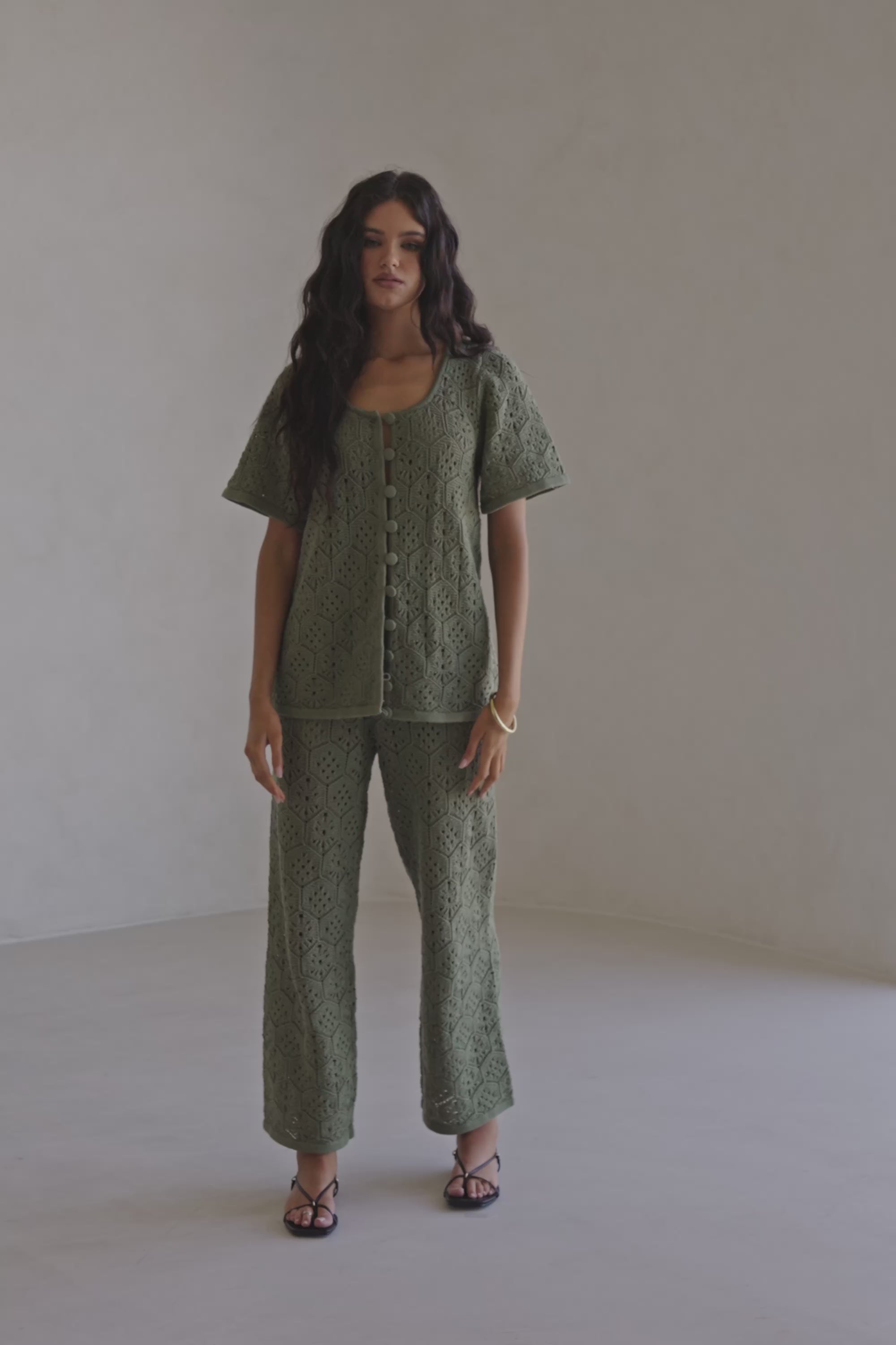 Khaki Green Crochet Knit High Waist Umiko Pants – SABO