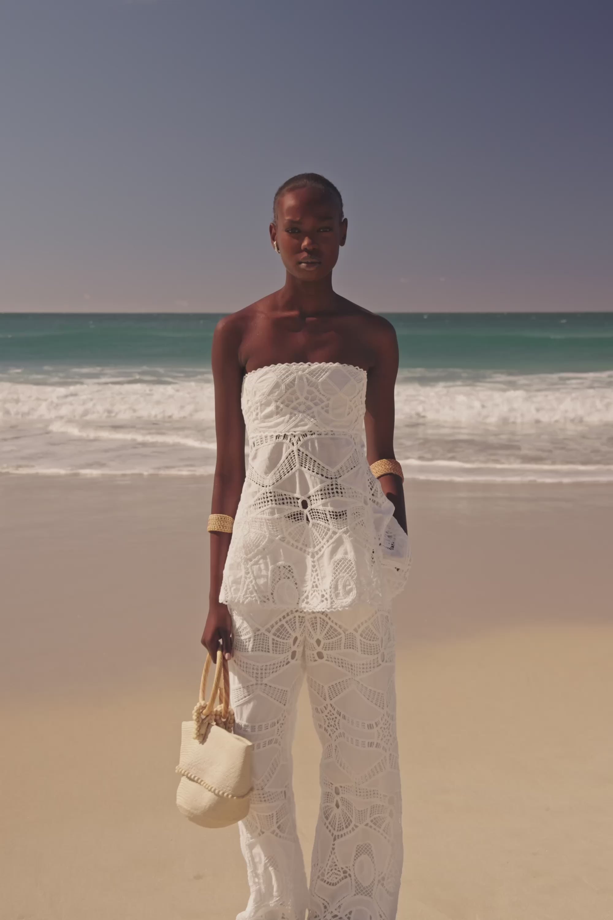 White Embroidered Cutwork Wide Leg Donna Pants – SABO