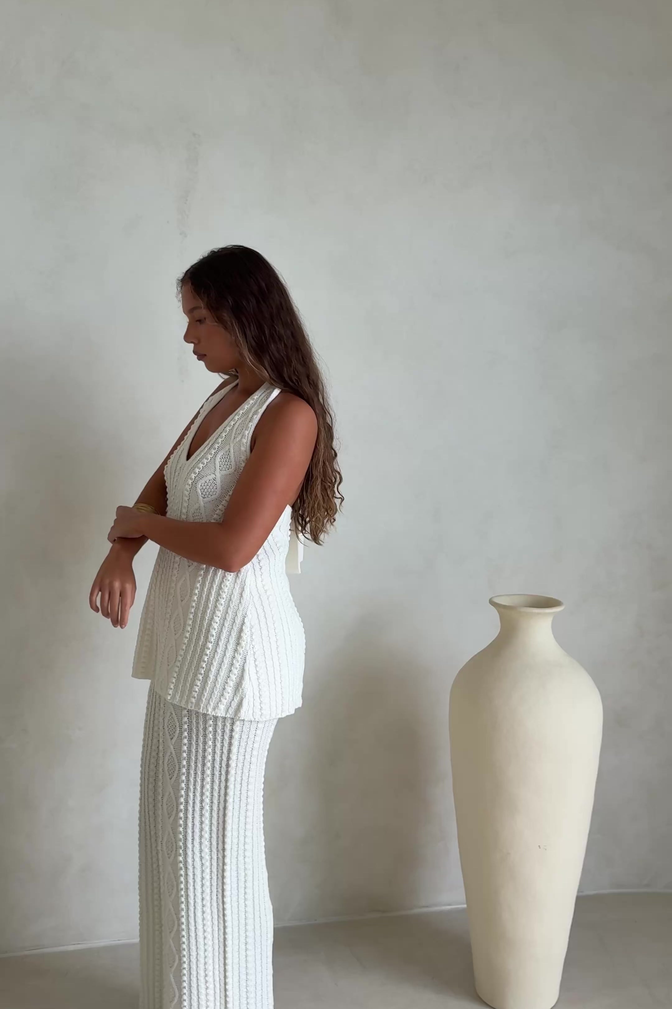 Cream Cable Knit High Waist Azari Pants – SABO