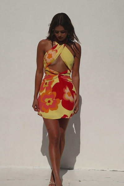 SAMPLE-Amina Halter Dress - Floral Sunset
