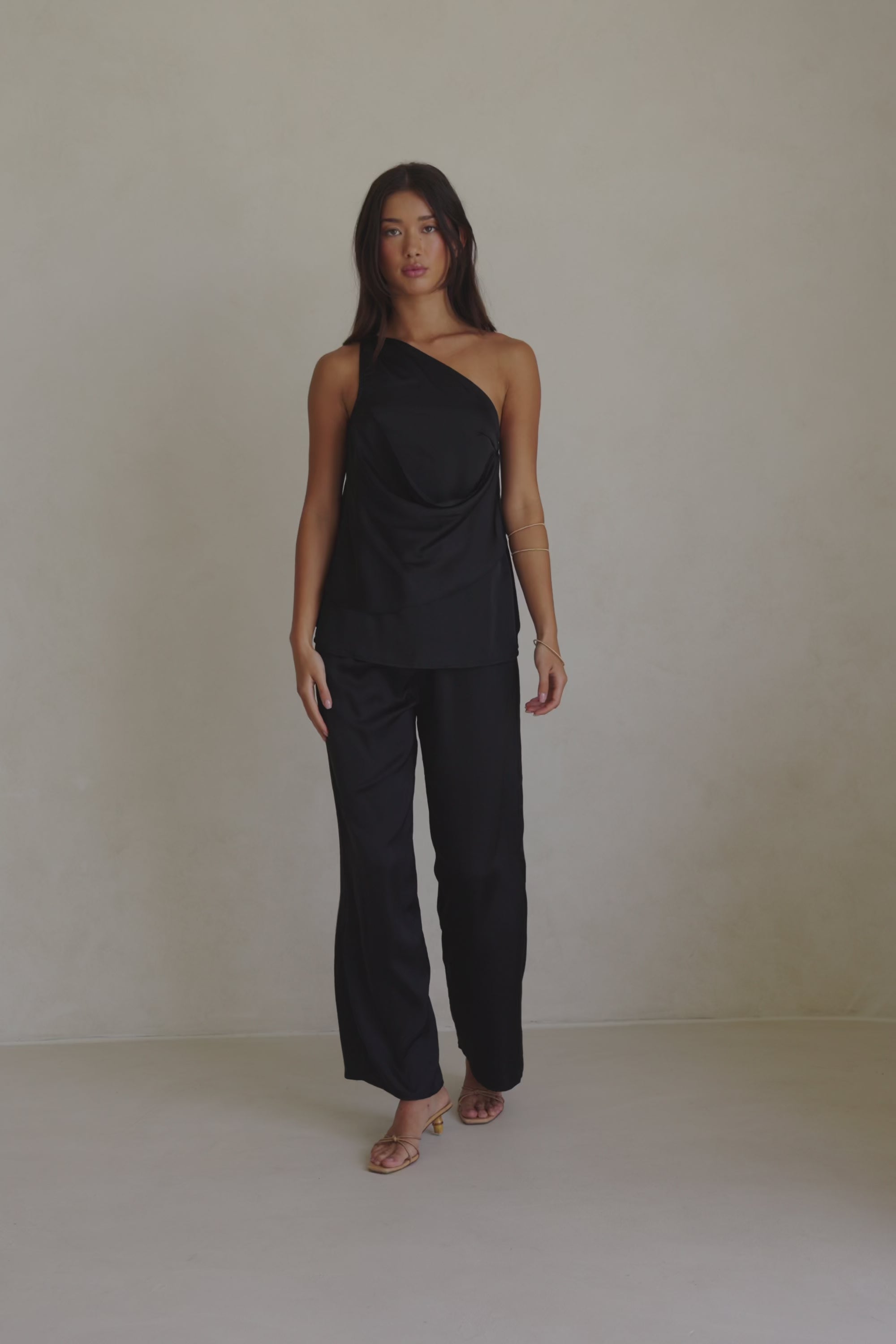Adeline Silk One Shoulder Backless Top - Black – SABO