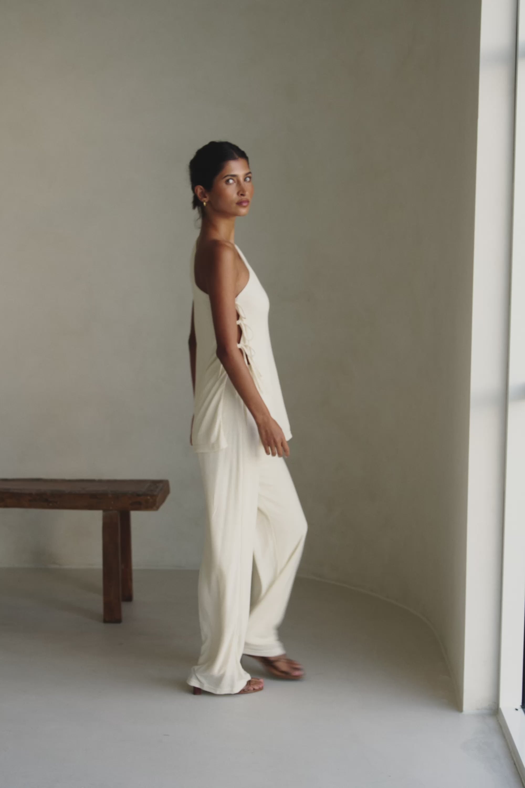 Cream One Shoulder Side Tie Zen Top – SABO