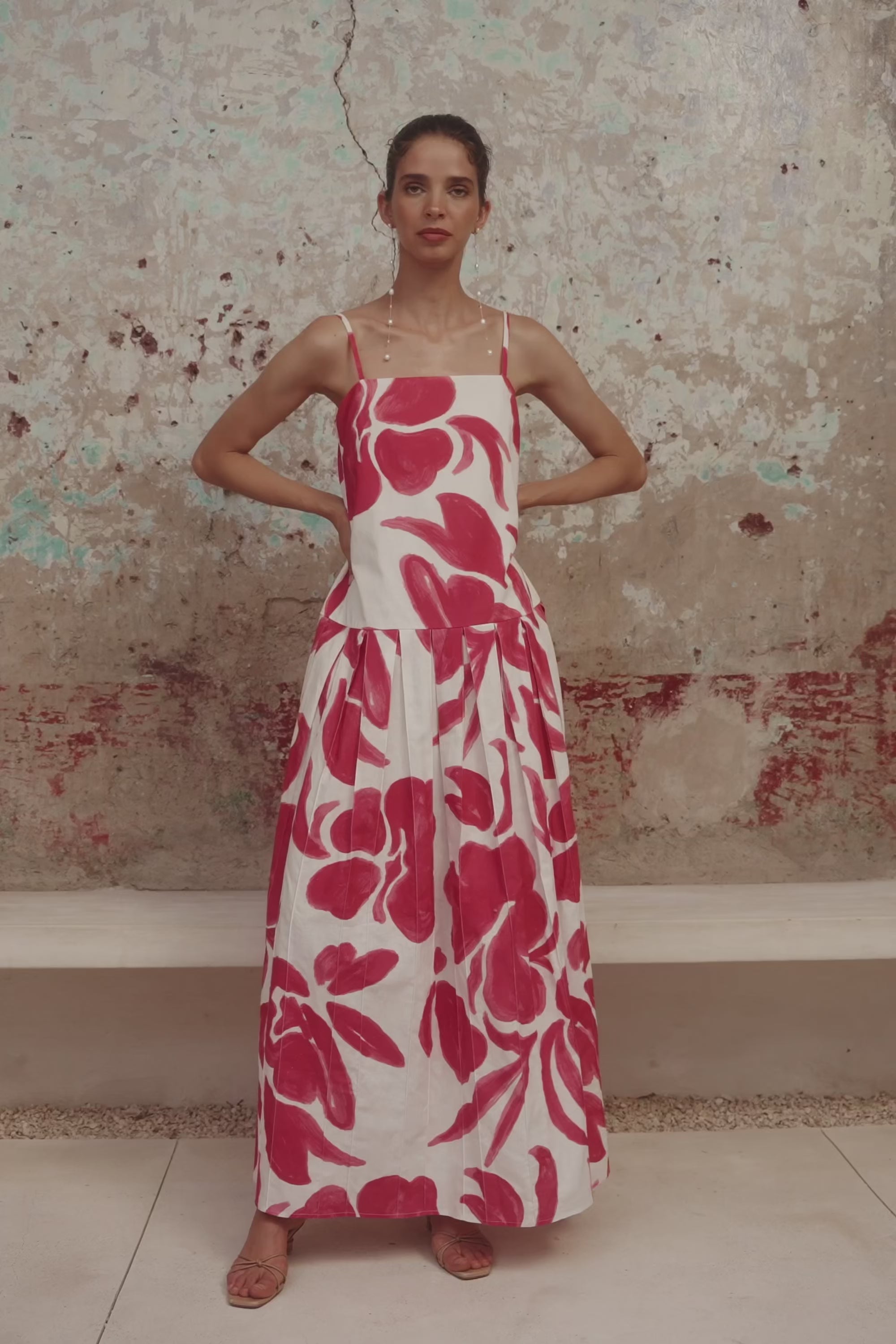 Bette Thin Strap Panelled Maxi Dress - Pink, White Ada Floral
