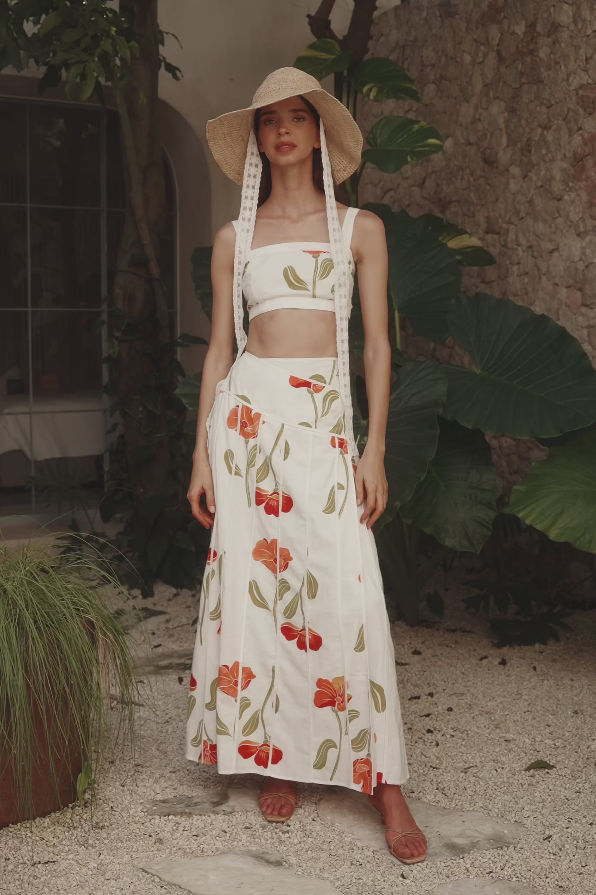 Estelle Crop Top - Red, Green, White, Orange Poppy Print – SABO