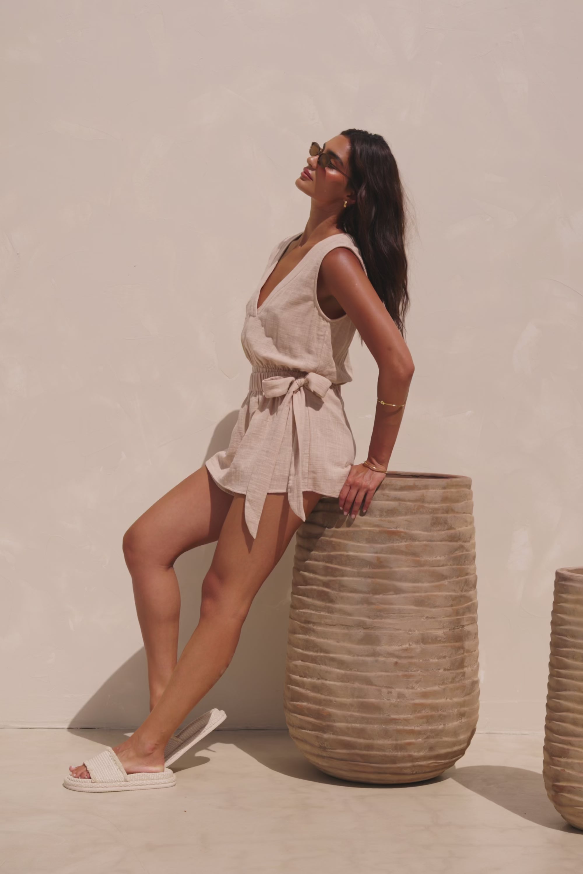 Tan V Neckline Wrap Sandy Playsuit – SABO