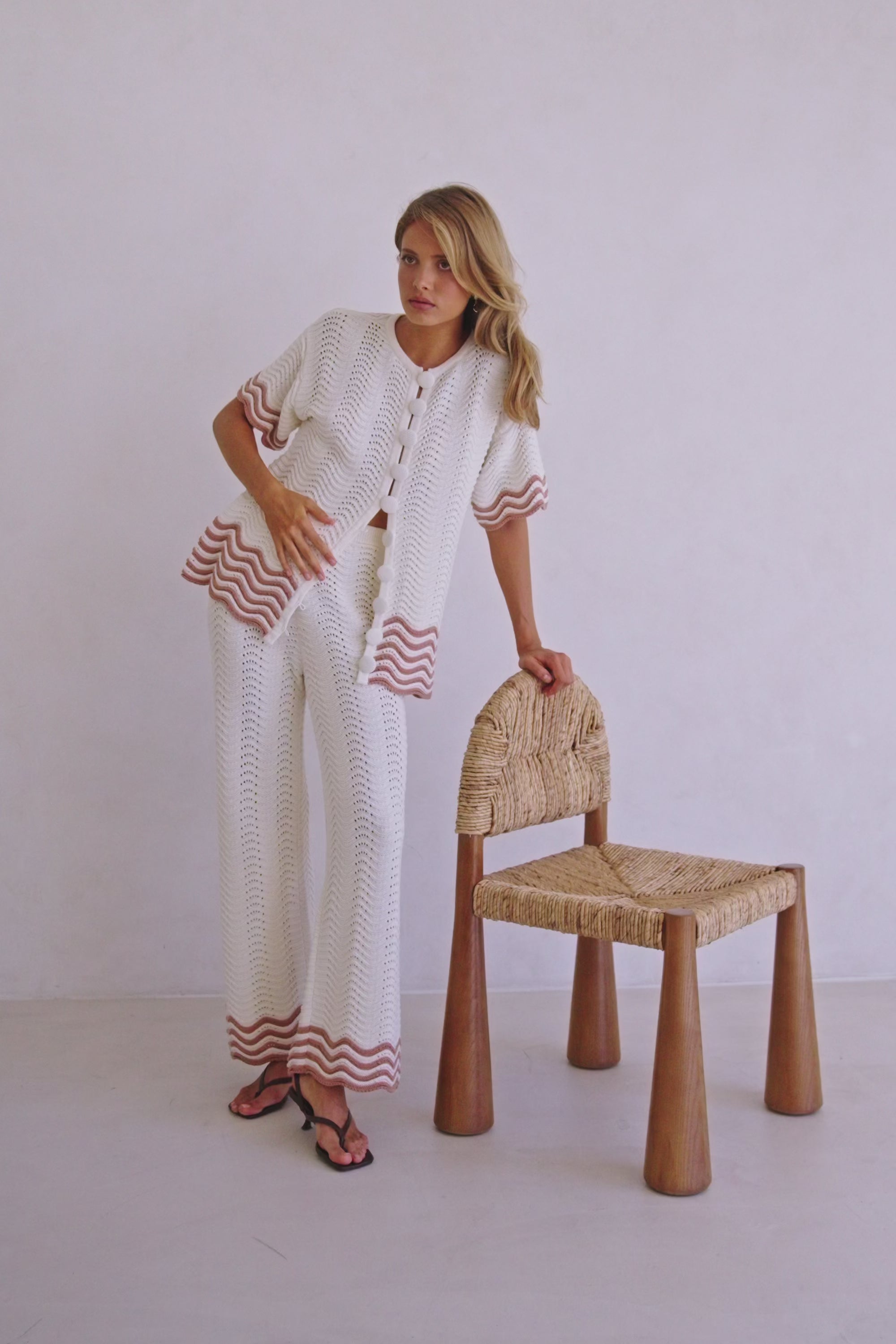 Cream Wavy Cotton Knit Button Up Janaya Top – SABO