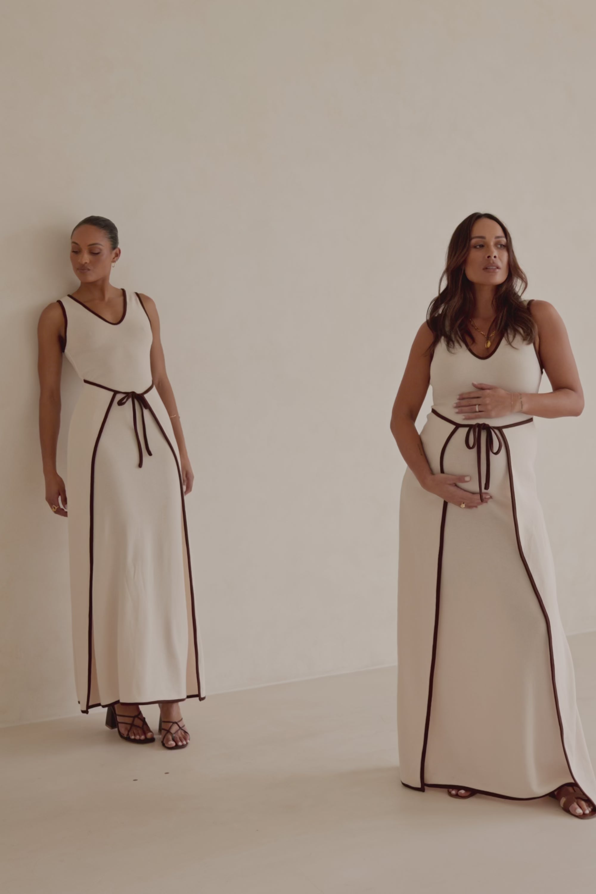 Jazmin V Neckline Tie Maxi Dress - Beige, Brown – SABO