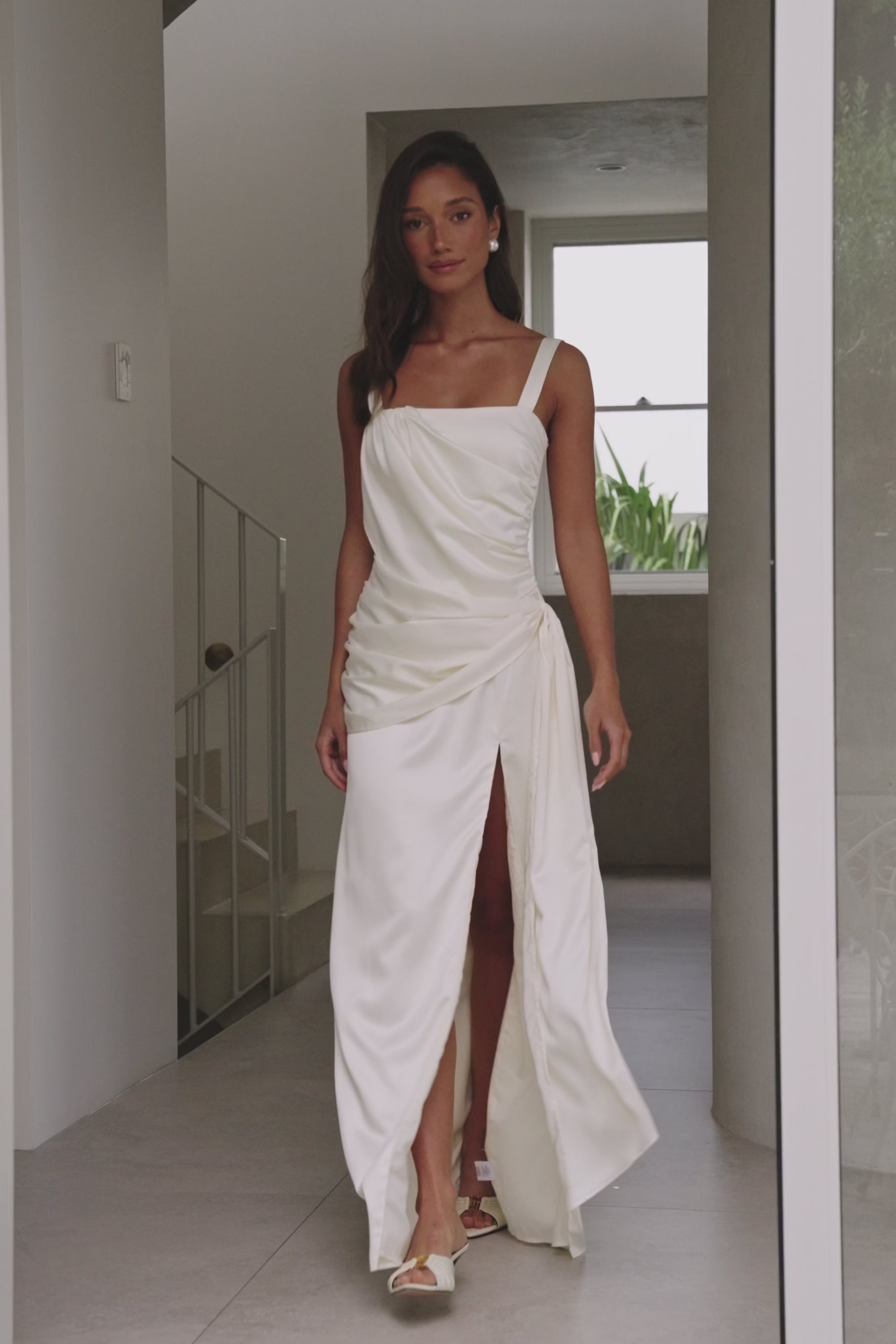 Bridal Cream Silky Draped Maxi Isadora Dress – SABO