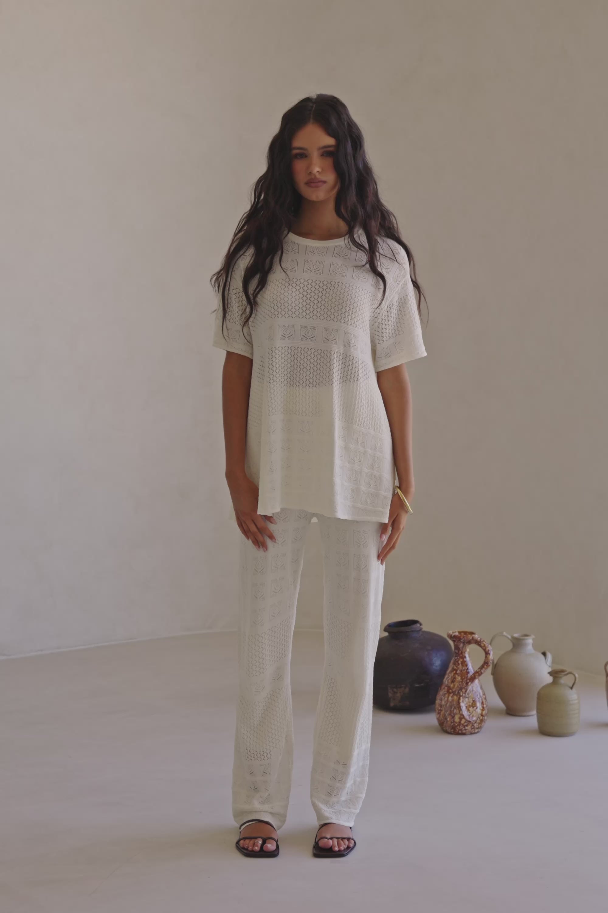 Cream Crochet Relaxed Short Sleeve Nixie Top – SABO