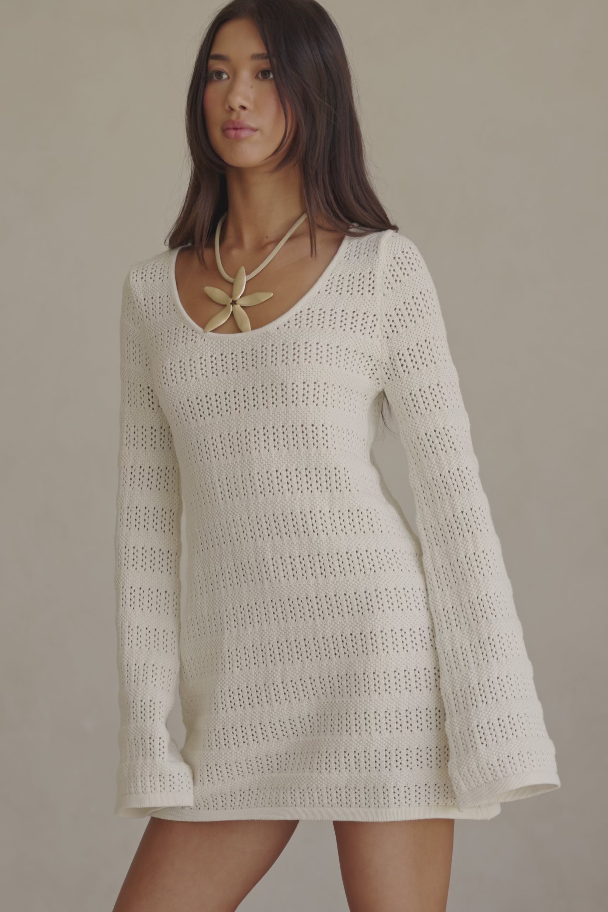 Alaska Long Sleeve Mini Knit Dress - Beige – SABO