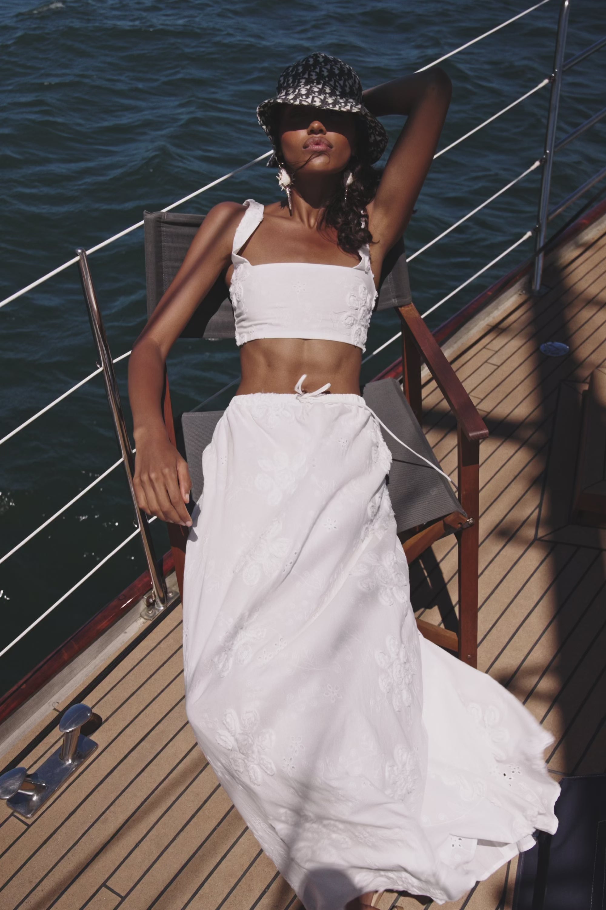 White Broderie Drawstring A Line Maxi Porcha Skirt – SABO