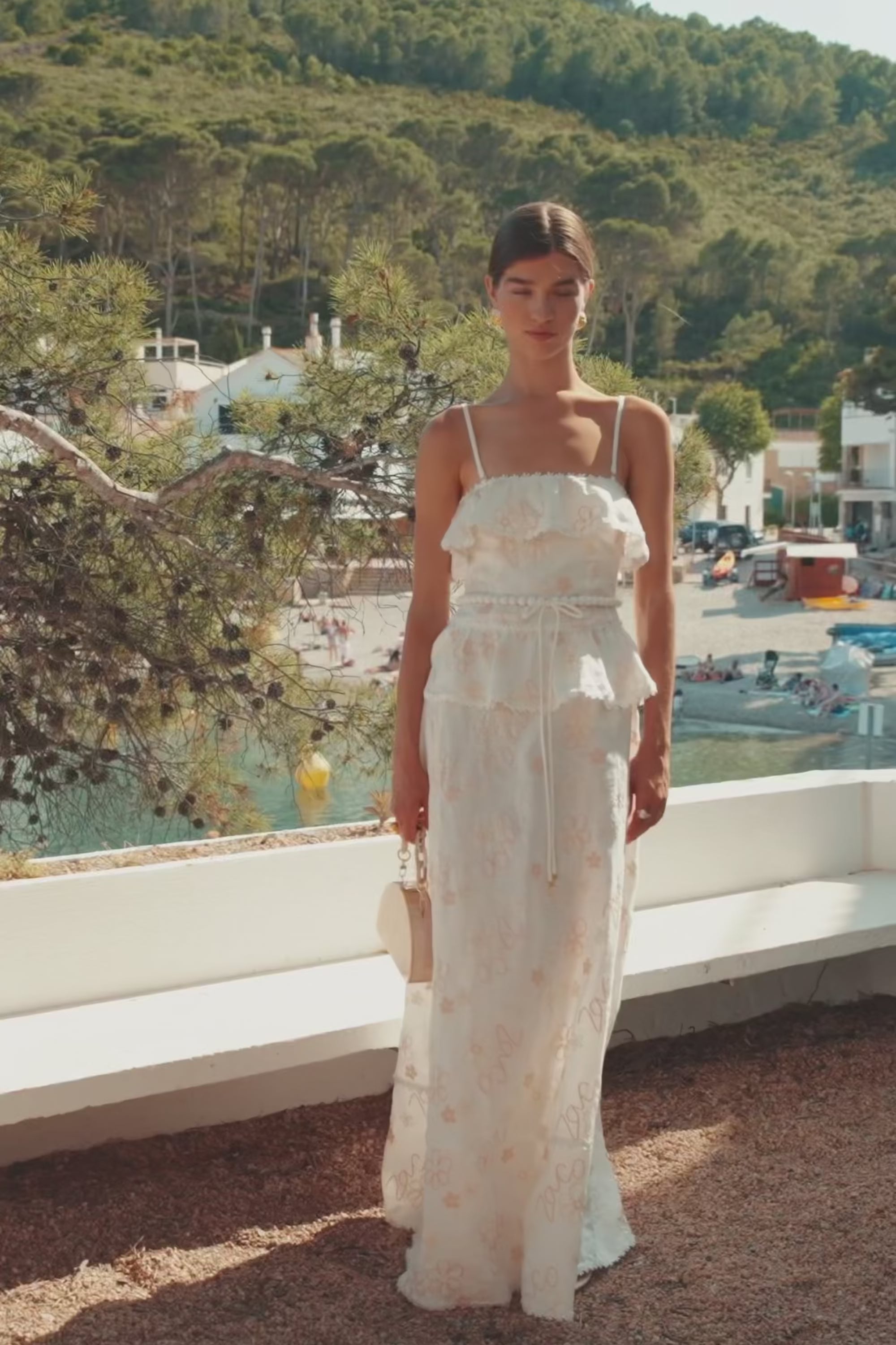 White Velora Print Linen A Line Ruffle Maxi Fiorella Dress – SABO