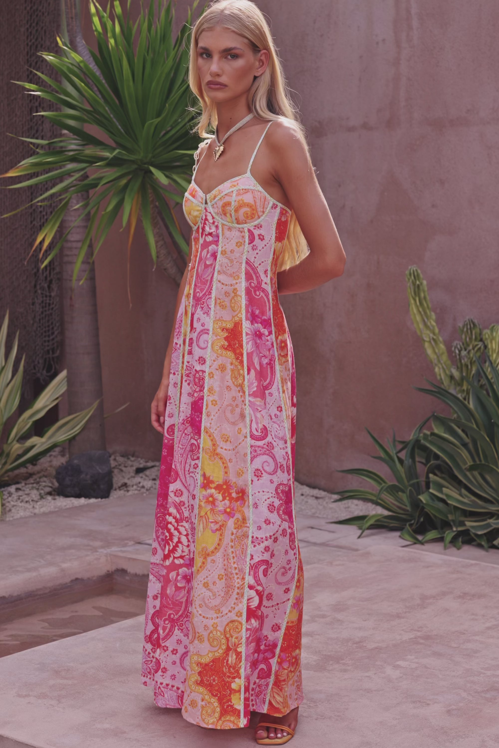 Pink Botanica De Flor Print Maxi Lune Dress – SABO