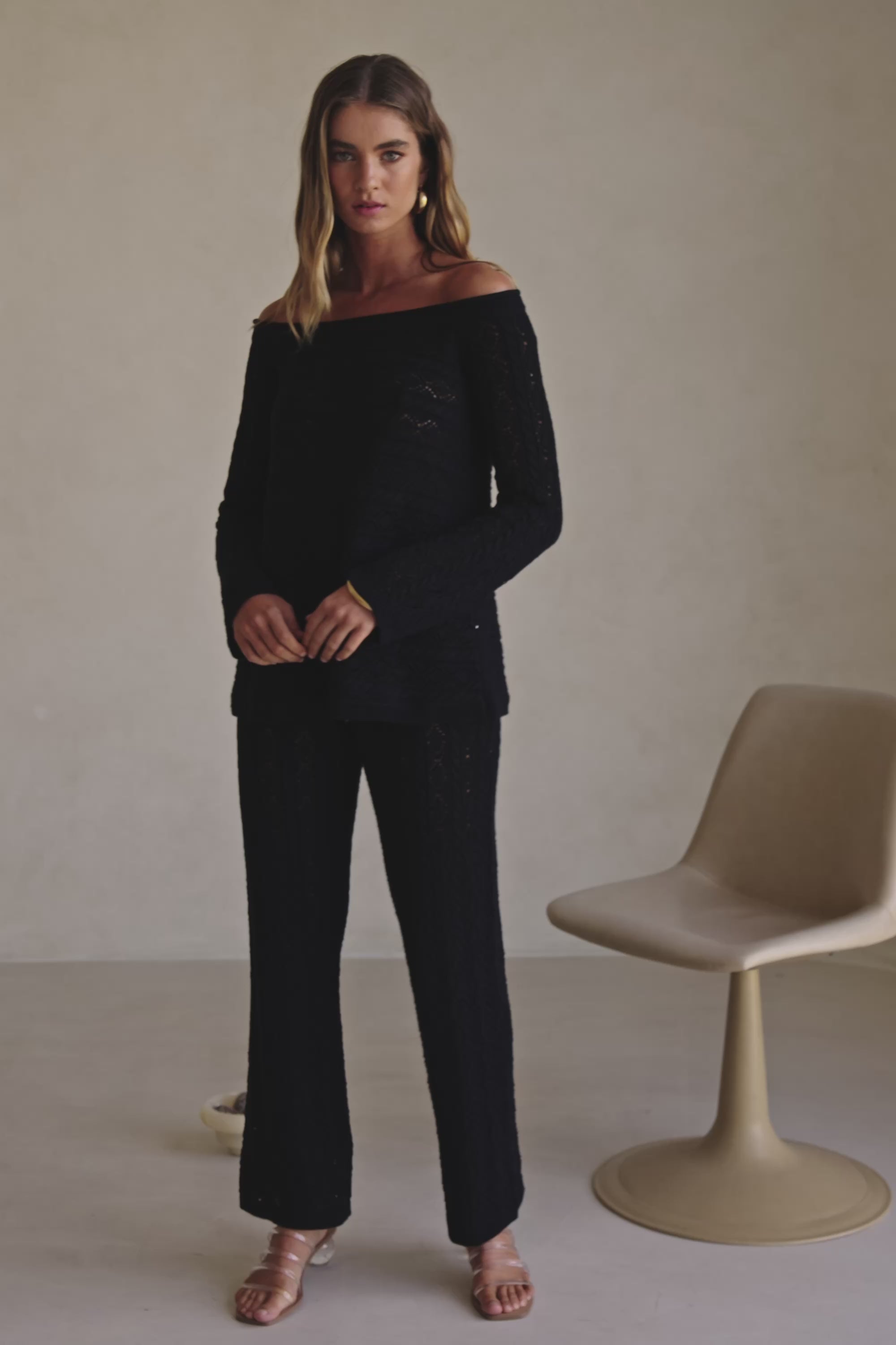 Black Crochet Knit High Waist Cierra Pants – SABO