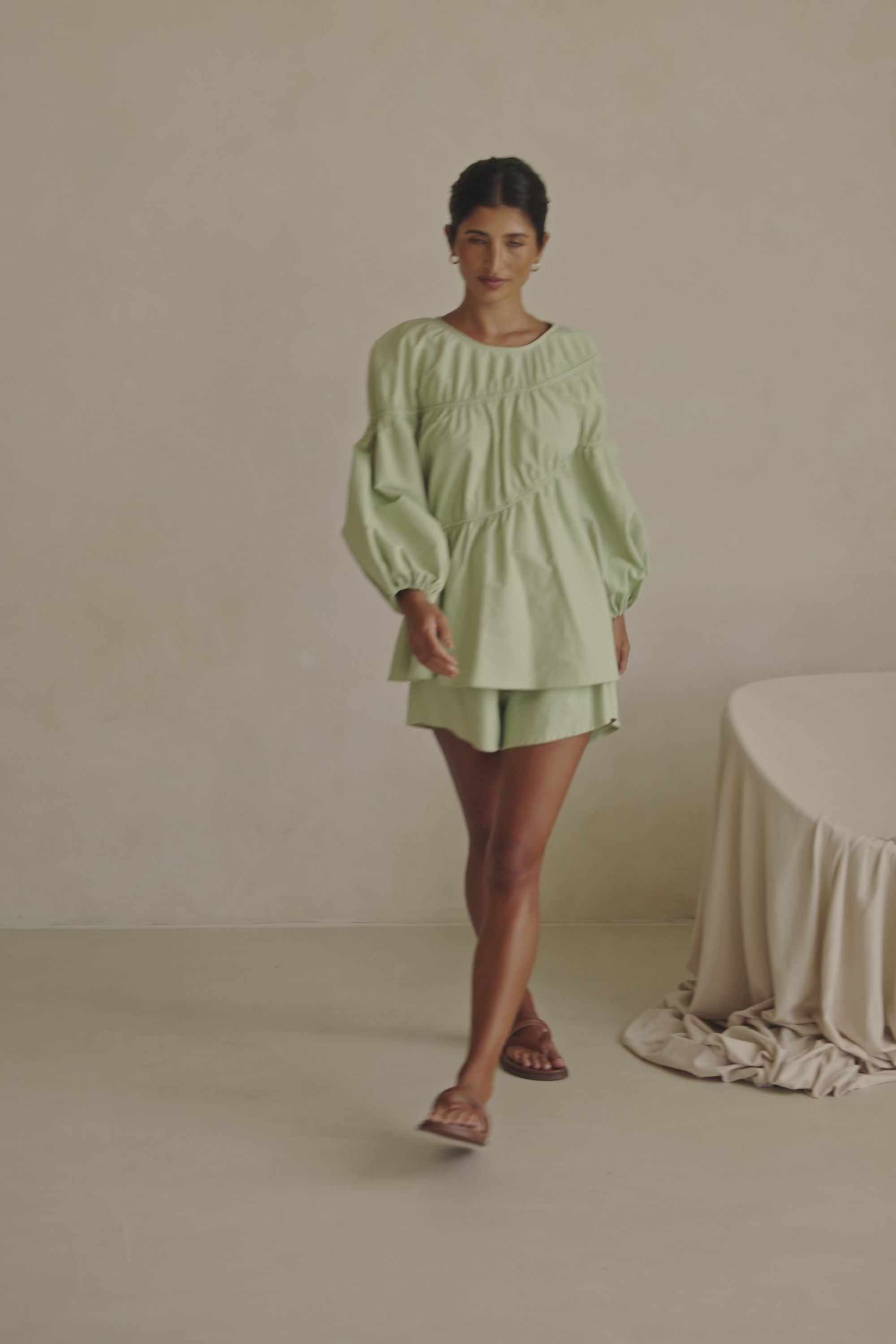 Akel Long Sleeve Flounce Top - Mint, Green – SABO