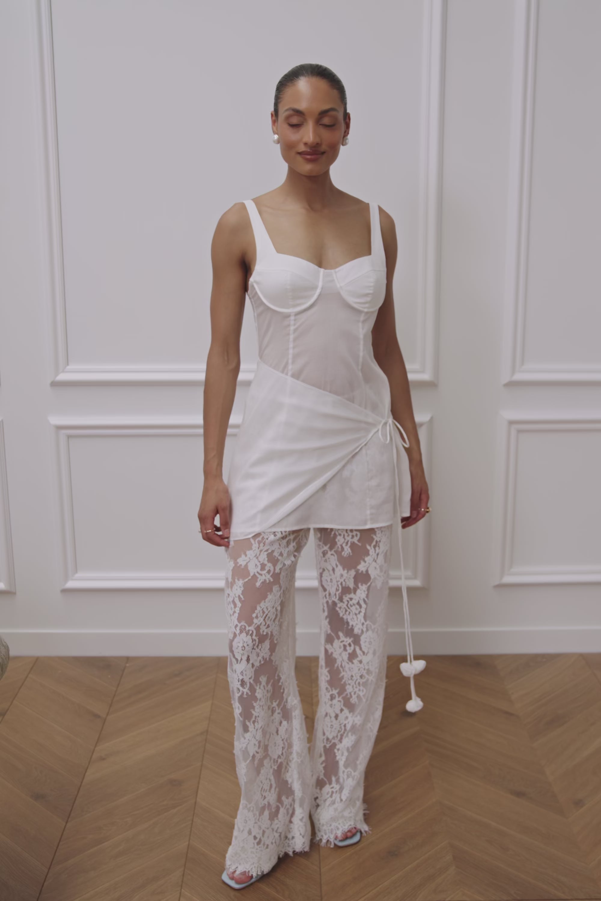 Bridal White Lace High Waist Corsage Pants – SABO
