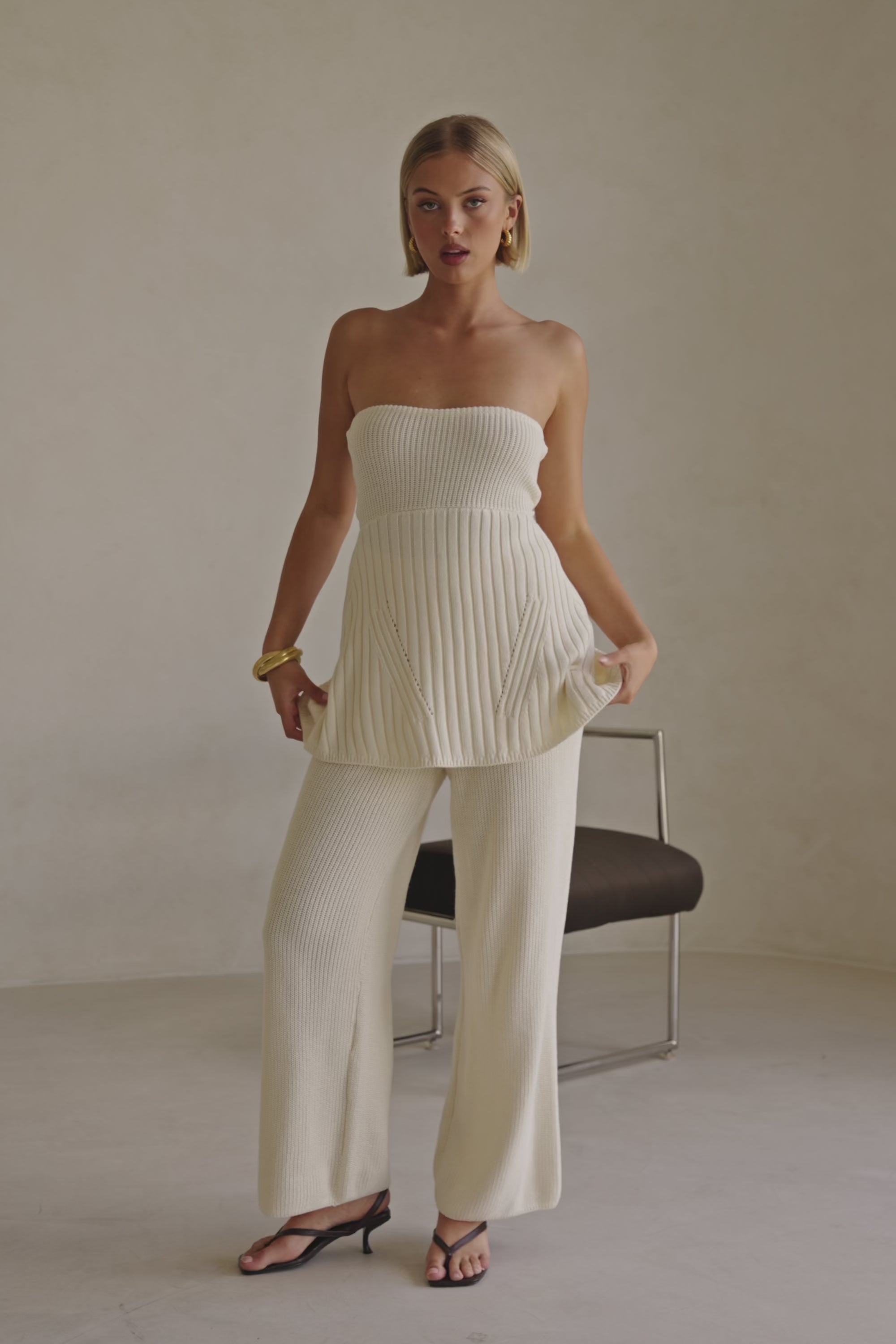 Cream Ribbed Strapless Alice Top – SABO