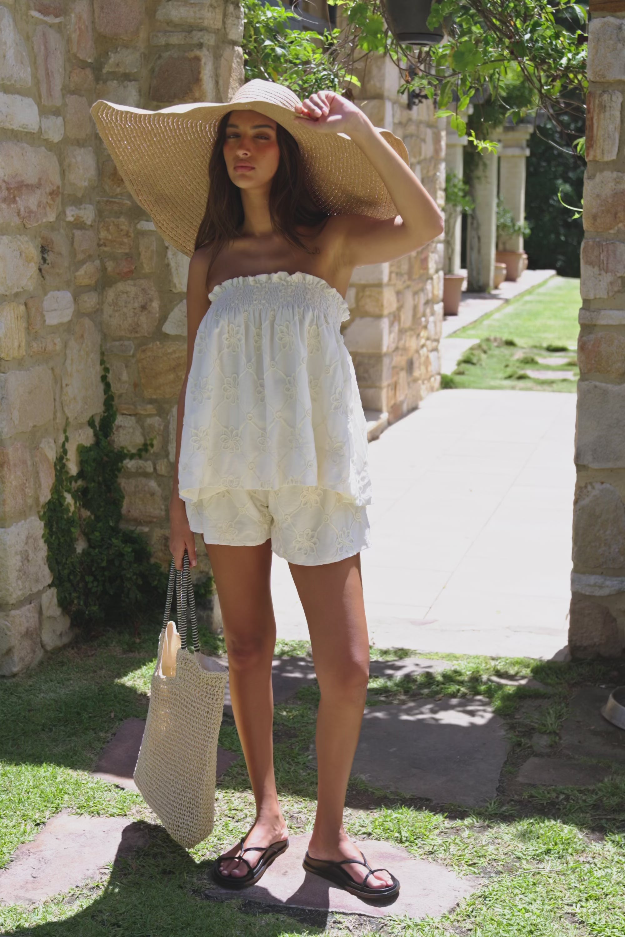 Cream Floral Strapless Solene Top – SABO