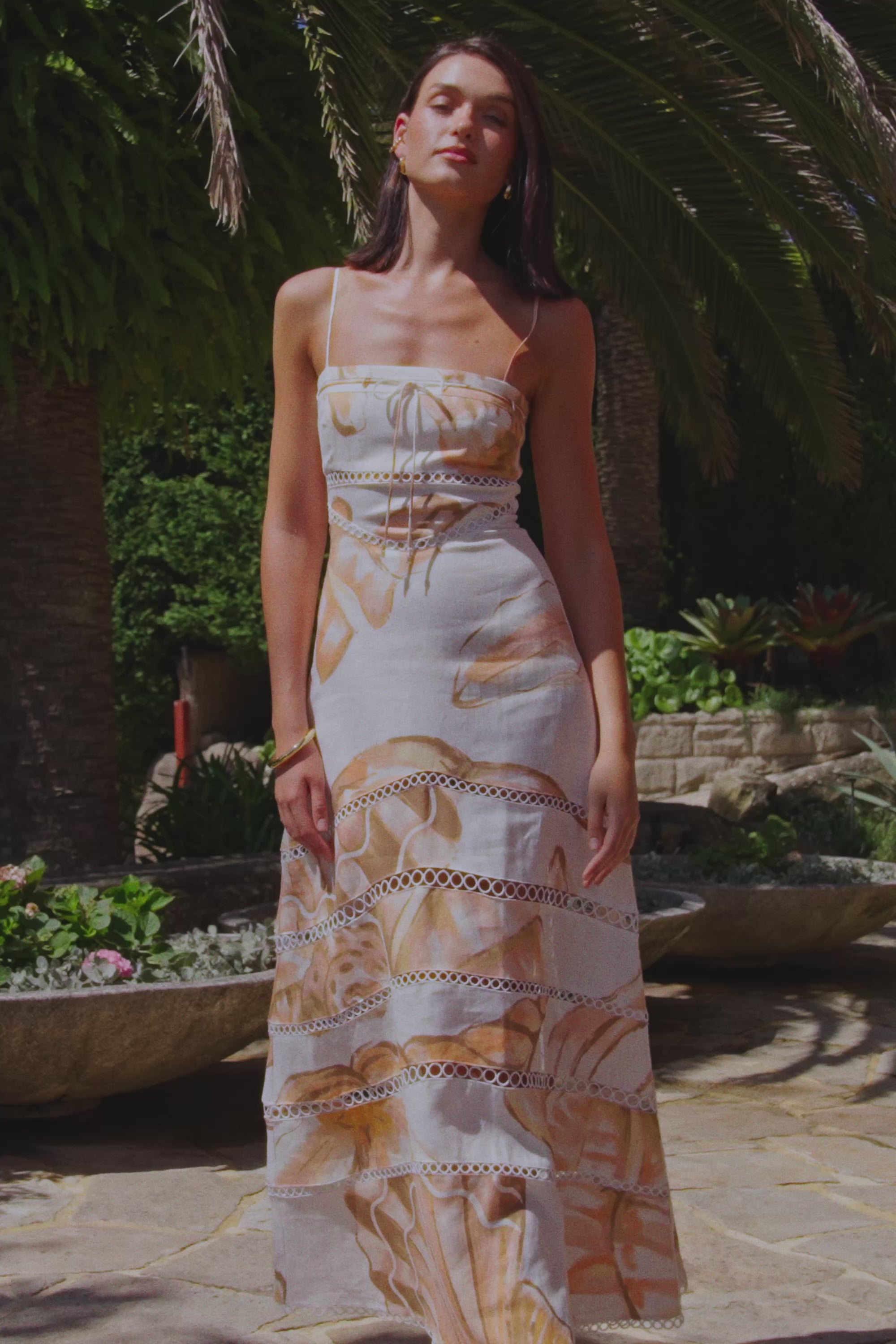 Brown La Spiaggia Print Lace Strappy Maxi Daje Dress – SABO