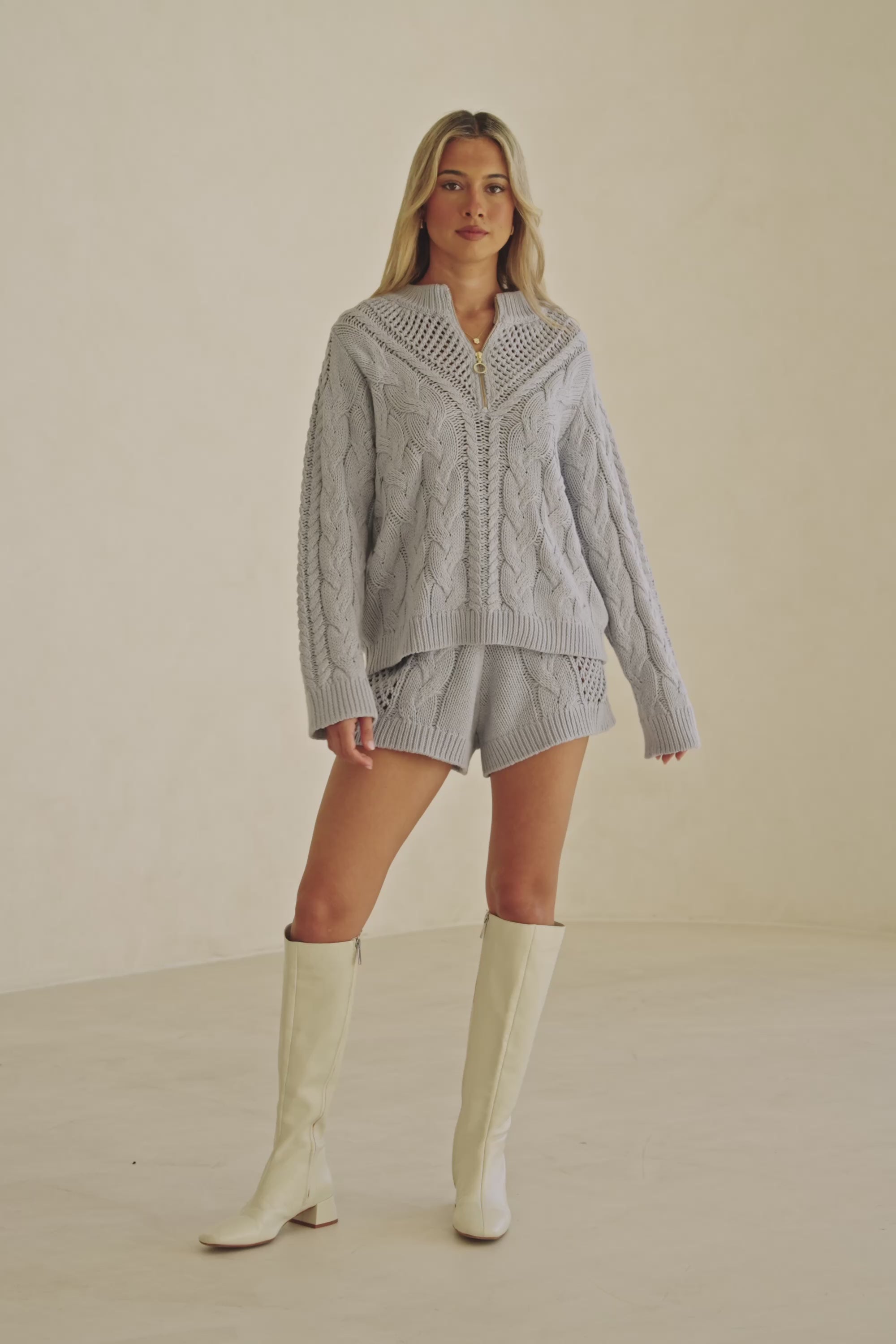 Baby Blue Knit Zip Diara Sweater – SABO
