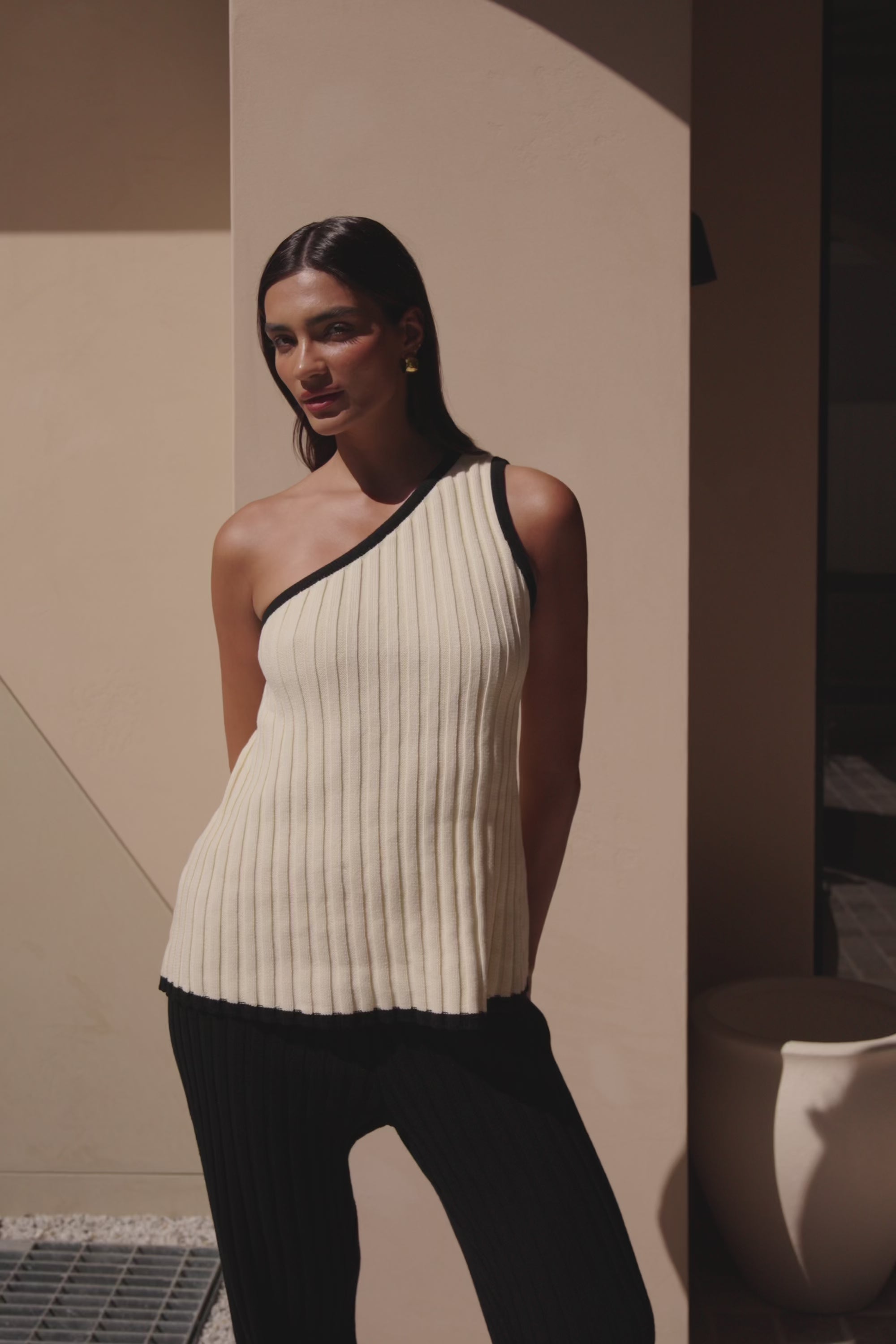 Cream Ribbed One Shoulder Aylani Top – SABO