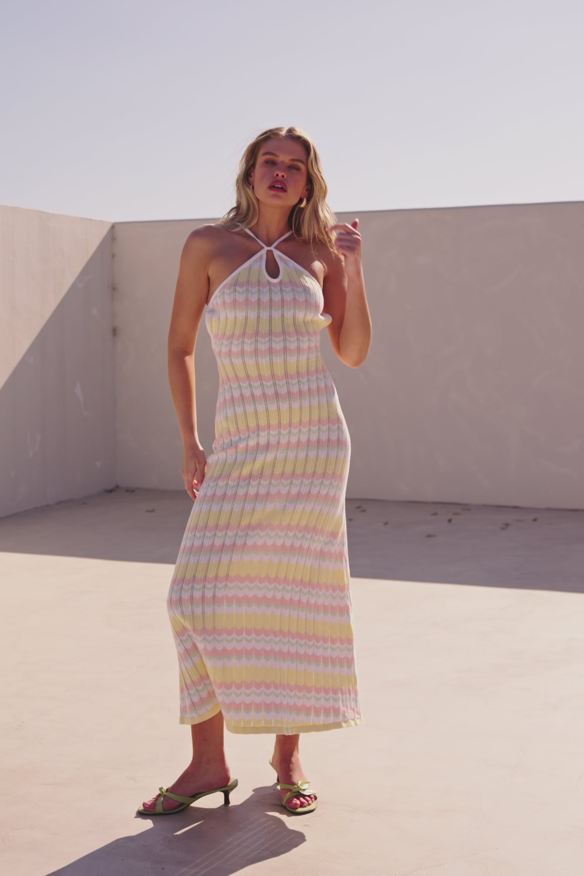 ペ*ノ様 clesste  OX DRESS KNIT WIDESHI Yellow Stripe Halter Maxi Bexley Dress – SABO