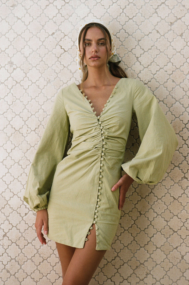 SAMPLE-Minna Button Dress - Moss
