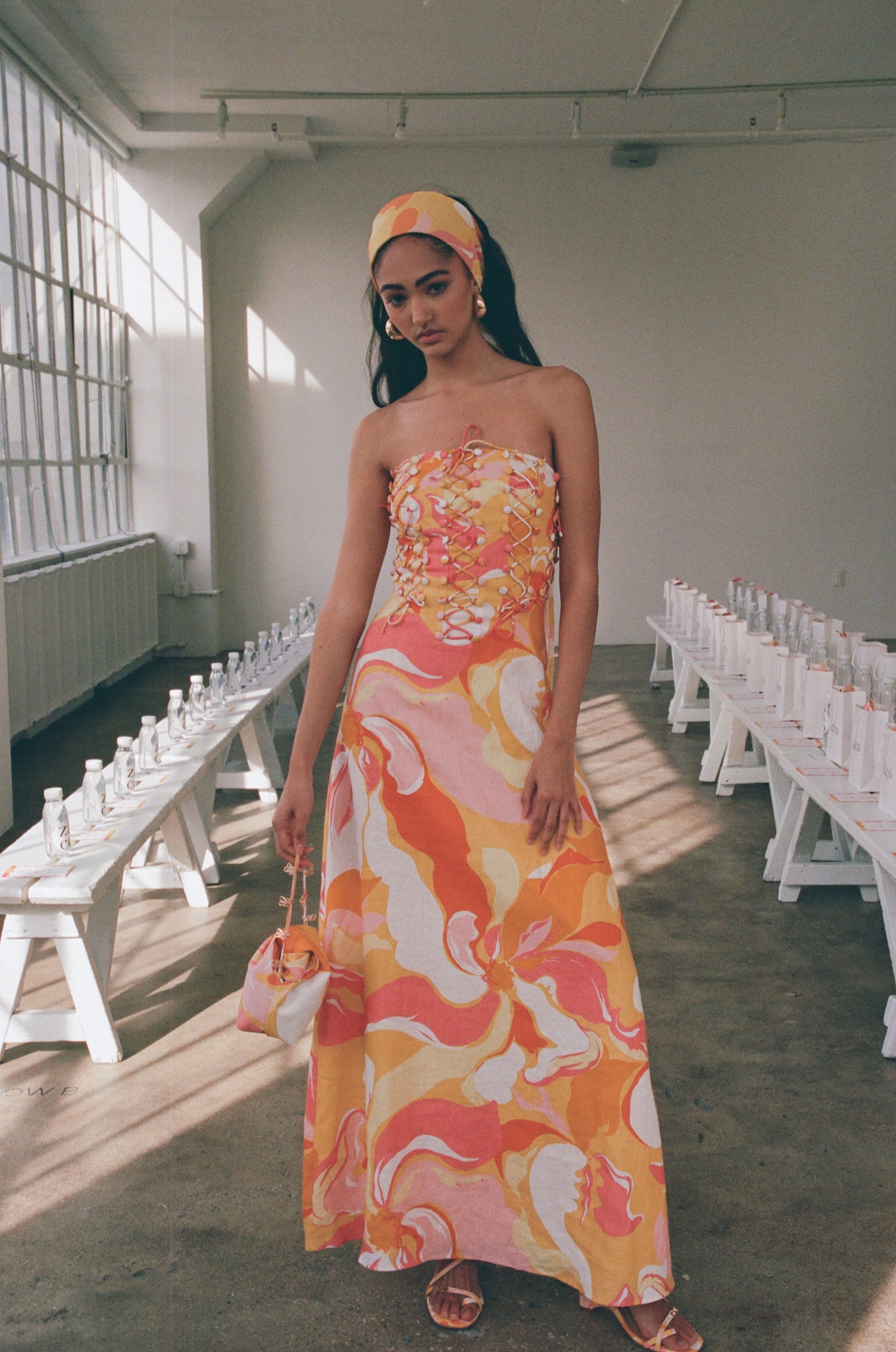 Kahlo Strapless Midi Dress - Calista Sunset – SABO